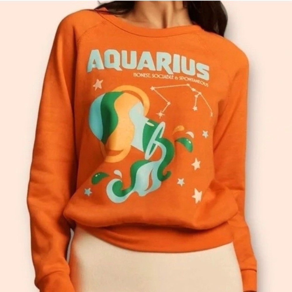 Anthropologie Midnight Rider Aquarius Graphic Sweatshirt Zodiac Retro Sz S